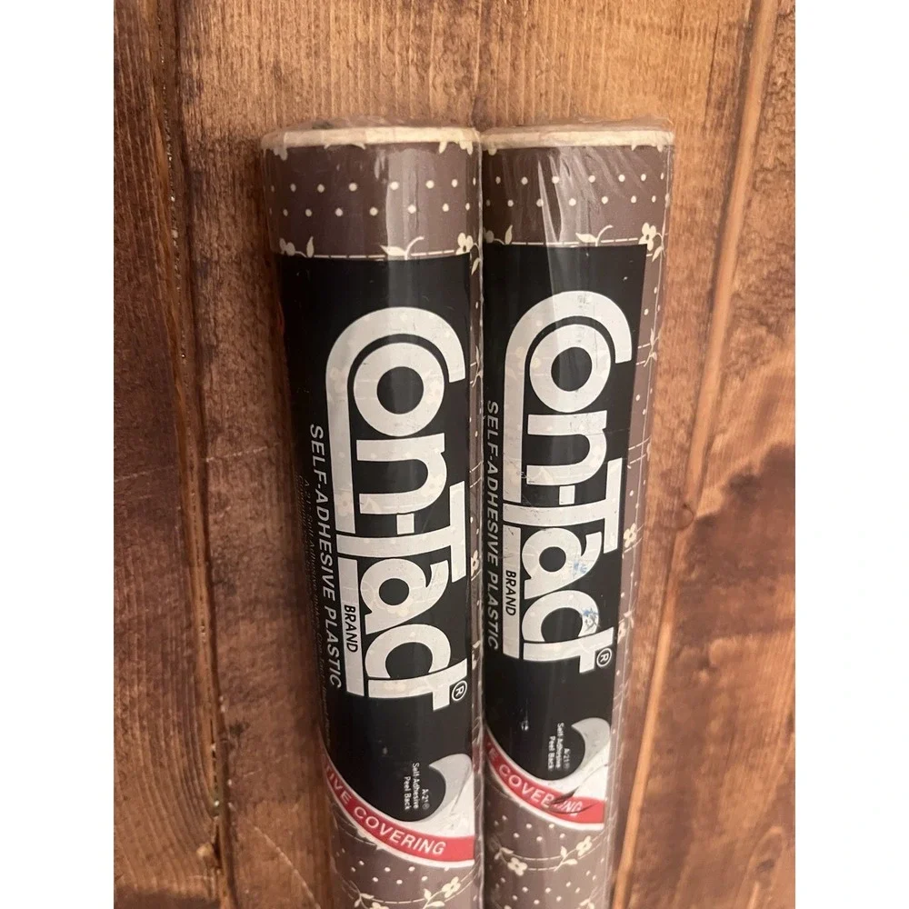 2 Vtg Rolls ConTact Paper 1982 Brown Floral Self Adhesive Choc Dance